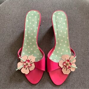 Office London pink leather floral sandals